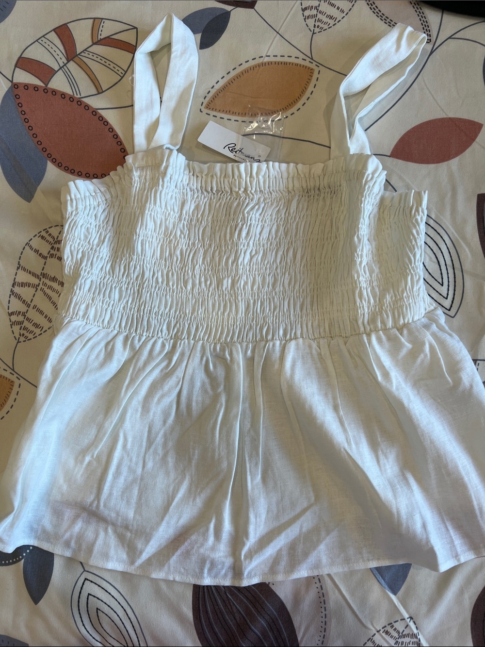 Reitmans White Smocked Camisole with Tie Straps